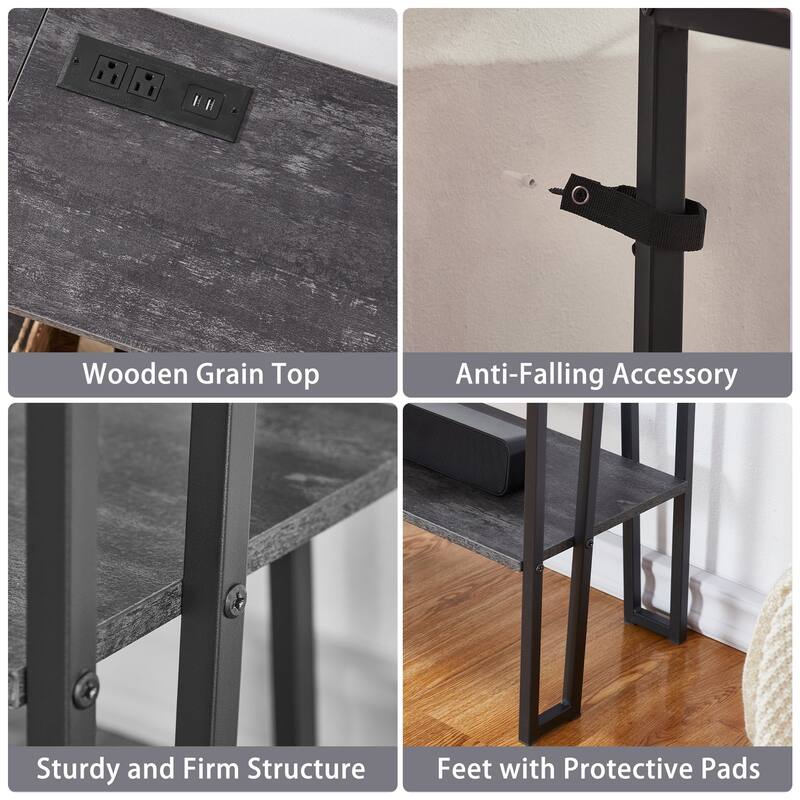 Console Table with Outlets for Entryway, Sofa Table with Wood Shelves, Industrial Entryway Table Foyer Table