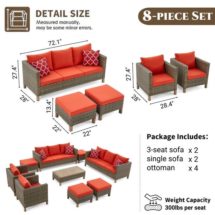 8 Piece Sectional Seating Group with Cushions