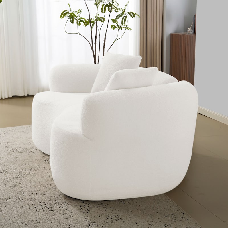 66.93 Inch Curved Loveseat White Full Compression Sponge Sofa, Teddy Velvet Fabric, No-Assembly Compact Sofa
