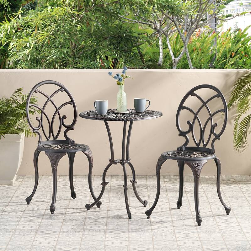 Roomfitters 3-Piece Cast Aluminum Bistro Set Outdoor Patio Furniture with Round Table and 2 Chairs, Black - Copper