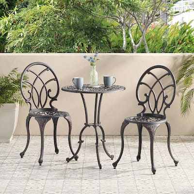 Roomfitters 3-Piece Cast Aluminum Bistro Set Outdoor Patio Furniture with Round Table and 2 Chairs, Black