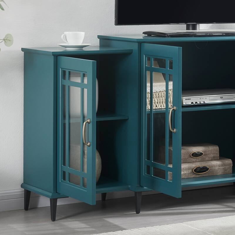 Elegant Storage Buffet with Adjustable Shelves, Tempered Glass, Metal Legs & Anti-Tip Safety