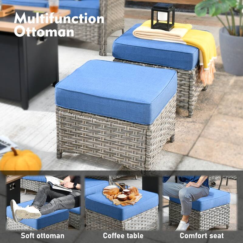 OVIOS 8-piece Patio Wicker Swivel Rocking Chair Set With Ottoman