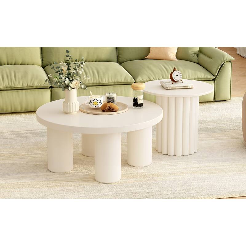 Coffee Table Set of 2 with Cylindrical Leg