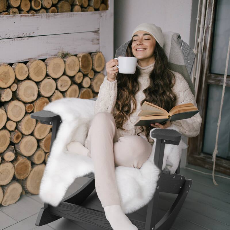 WINSOON HIPS All Weather Outdoor Indoor Rocking Chair, Rocking Adirondack Chair