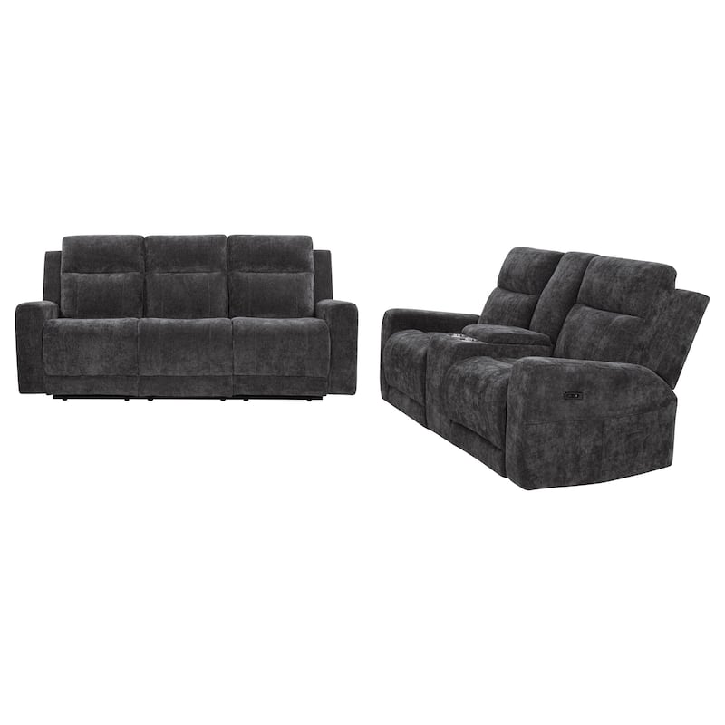 Kennett Chenille Power Reclining Sofa Set - 2-piece - Dark Grey