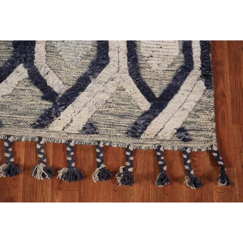 Modern Geometric Moroccan Area Rug Hand-Knotted Indian Wool Carpet - 5'1" x 8'3"