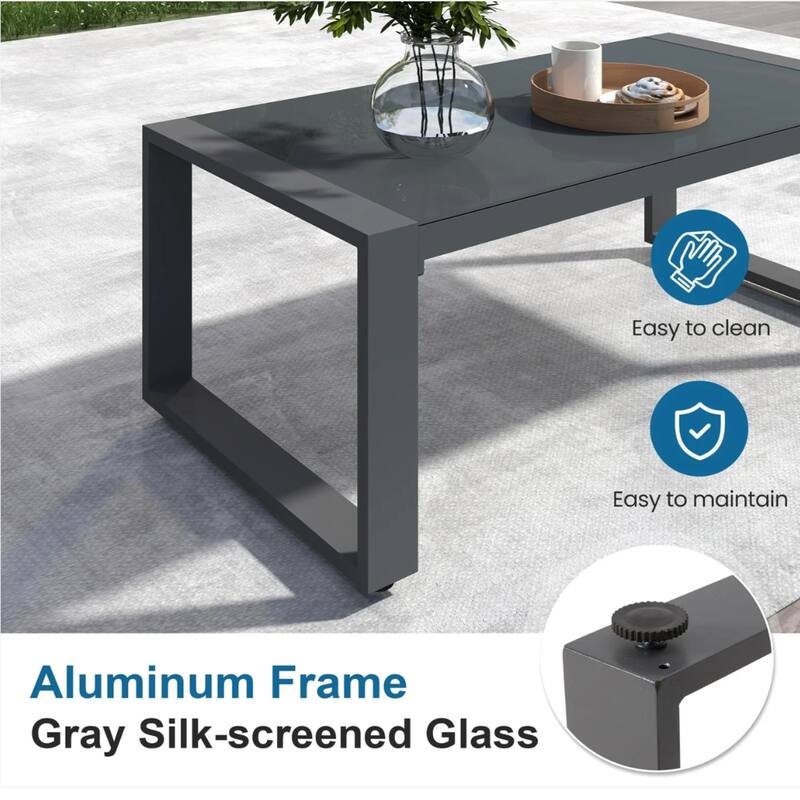 44x22" Aluminum Gray Coffee Table with Tempered Glass Top