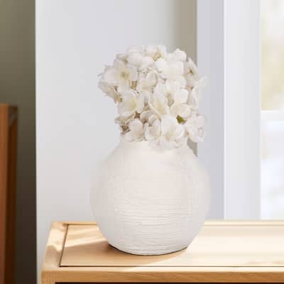 Sagebrook Home Woven Textured Vase, White, Round, Solid Color, Tranquil Waters Decorative Item