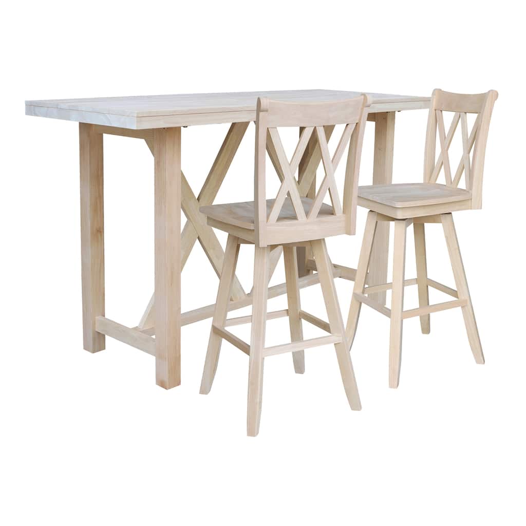 Bar Height Table With 2 Double Cross Back Swivel Stools - 30 in. Seat