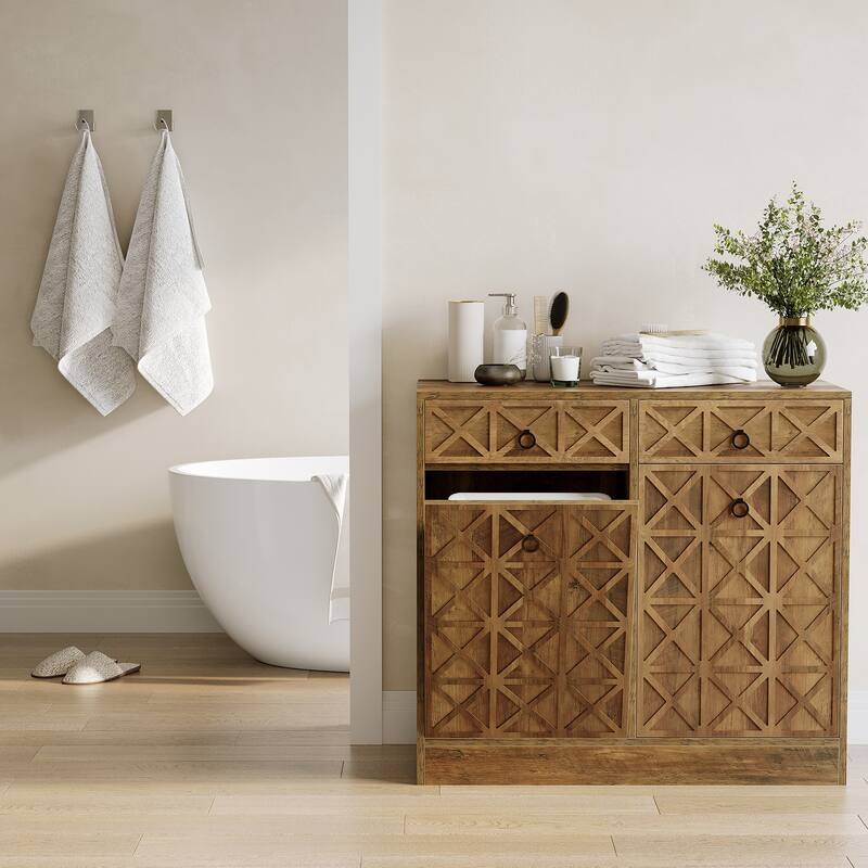 Kitchen Wooden Double Tilt Out Trash Can Cabinet with 2-drawer