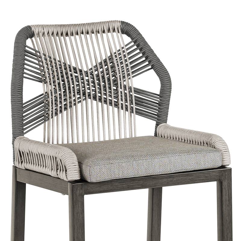 2 Set Modern Aluminum Twill Wicker Woven Outdoor Bar Stool Chair Set, Counter Height Stool with Back and Cushion - 40.6"H