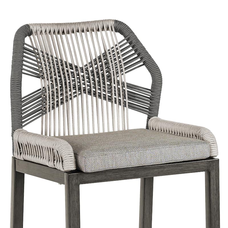 2 Set Modern Aluminum Twill Woven Outdoor Bar Stool Chair Set, Counter Height Stool with Back and Cushion - 40.6"H