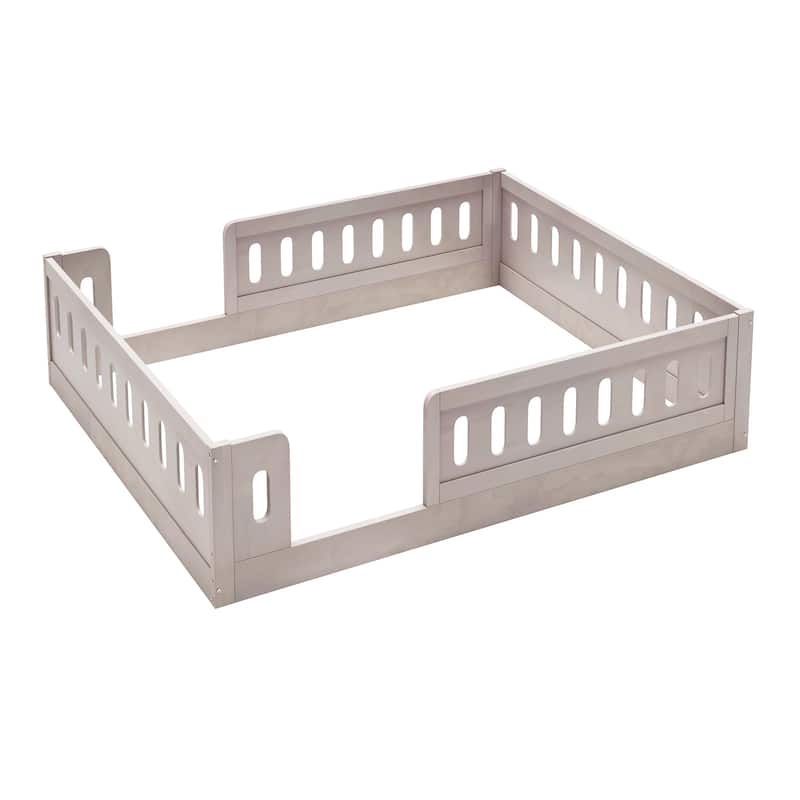 GDFStudio - Modern Wooden Full Size Platform Bed with Guardrail and Storage Shelves