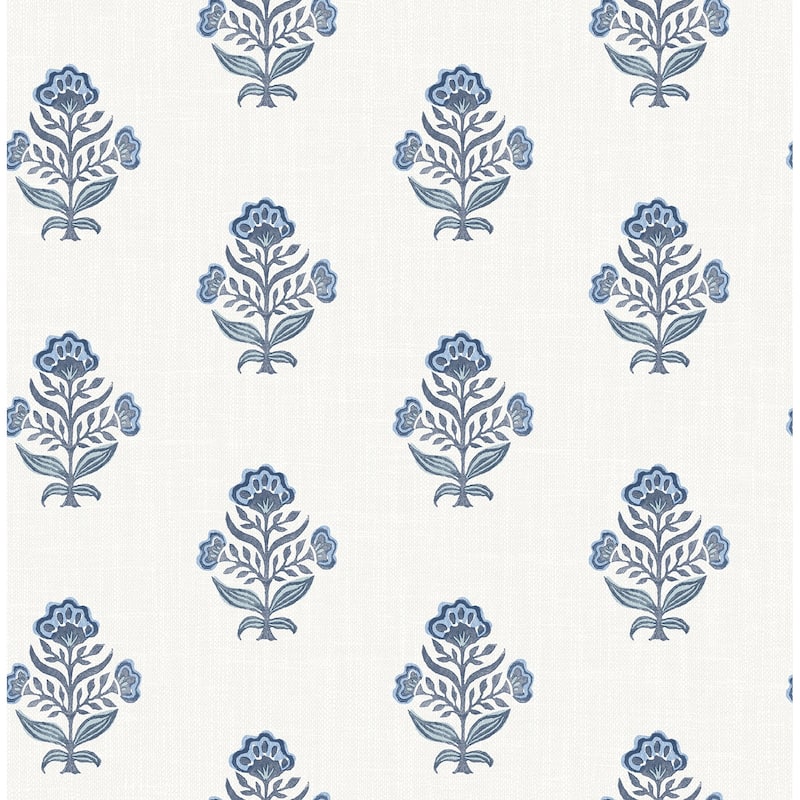 Chesapeake Hollyhock Blue Floral Crest Wallpaper