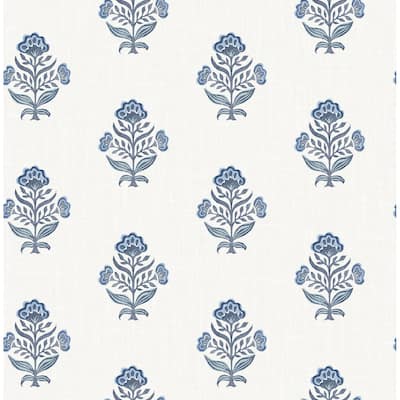 Chesapeake Hollyhock Blue Floral Crest Wallpaper