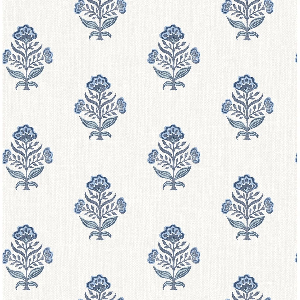 Chesapeake Hollyhock Blue Floral Crest Wallpaper
