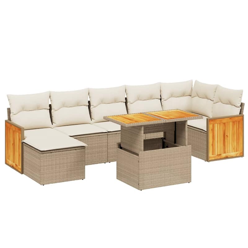 vidaXL Patio Sofa Set with Cushions Modular Conversation Set 8 Piece Poly Rattan - 21.7 x 39.4 x 28.7 in