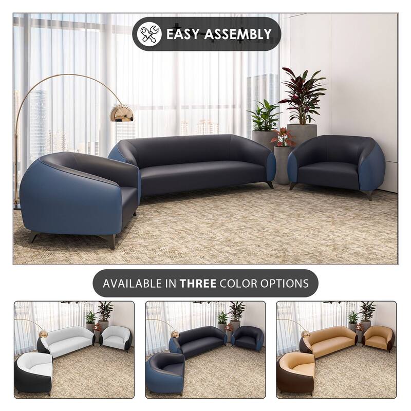 3-Piece Sofa Set Upholstered PU Leather with Solid Wood Frame and Steel Legs Opula Series by LeisureMod