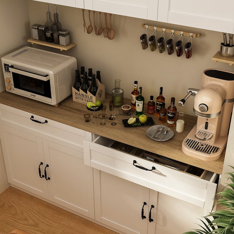 2 Piece Modular Closet Storage Set with Floor and Wall Cabinets Pantry - White