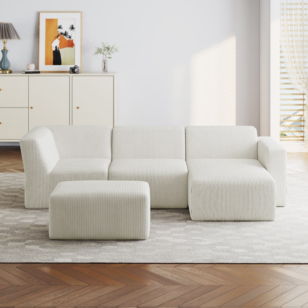 Modern Corduroy L-Shaped Foam Sectional Sofa with Chaise Lounge- Vacuum Packed, Tool-Free Setup
