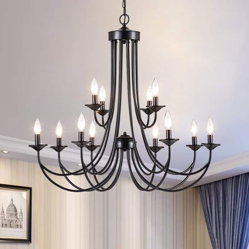 Maxax 12 - Light Candle Style Classic Chandelier with Wrought Iron Accents - MX19071-12-P