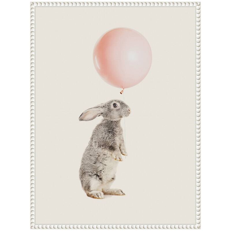 Kate and Laurel Sylvie The Bunny and the Pink Balloon Framed Canvas by July Art Prints