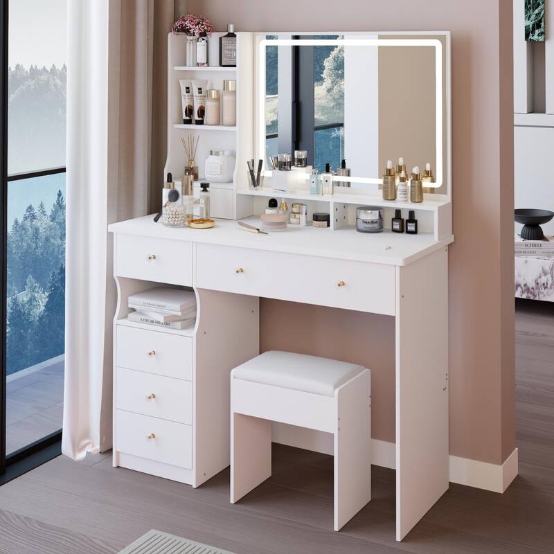 41" Large SizeVanity Table with Cushioned Stool