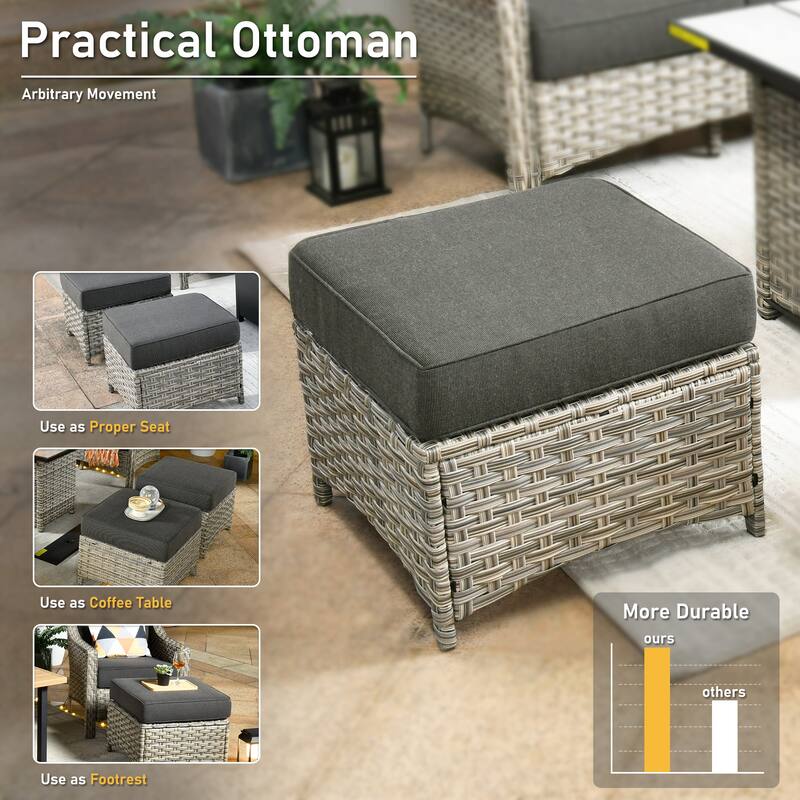 HOOOWOOO 8-piece Patio Wicker Chat Set Outdoor Conversation Sofa Set with Fire Pit