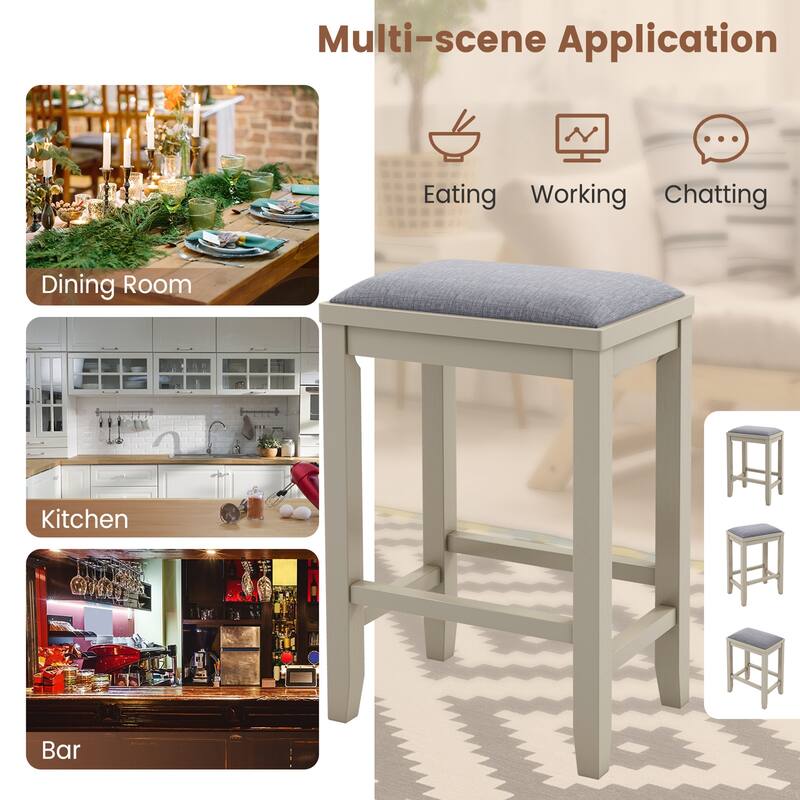 Costway Set of 2 Upholstered Bar Stools Wooden Counter Height Dining