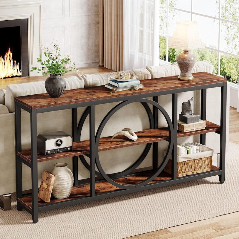 70.9" Extra Long Console Table Sofa Table Behind Couch with Wood Storage Shelves Metal Frame for Entryway/Living Room/Hallway