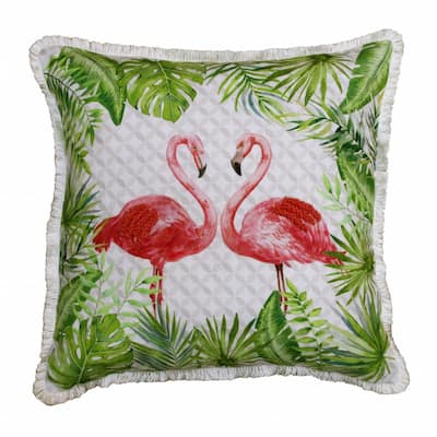 HomeRoots 20" X 20" Coral Pink And Green Bird Polyester Animal Print Zippered Pillow