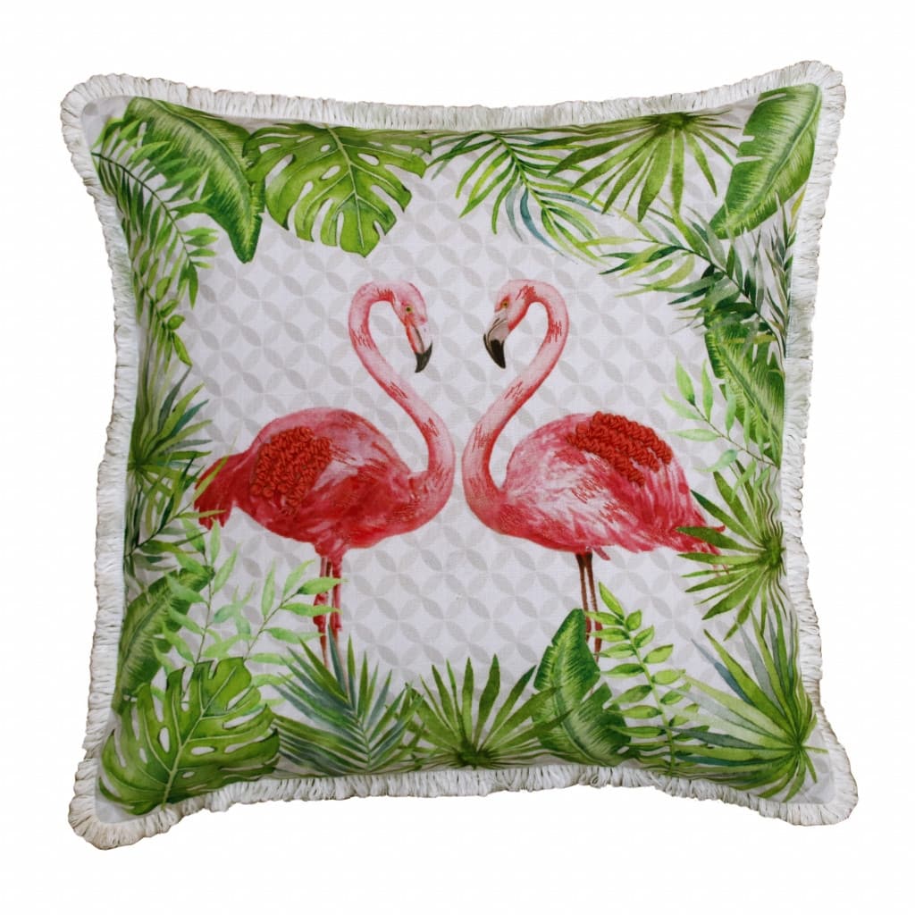 HomeRoots 20" X 20" Coral Pink And Green Bird Polyester Animal Print Zippered Pillow