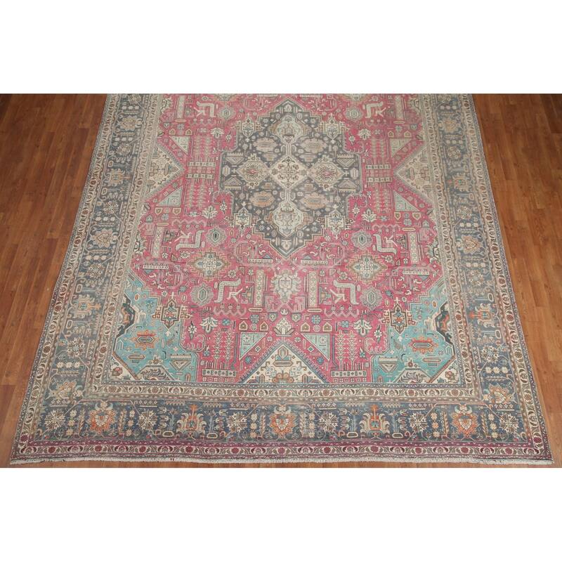 Hand Knotted Oriental 100% Wool Carpet Traditional Medallion Pink Tabriz Area Rug - 13' 0'' X 9' 6''