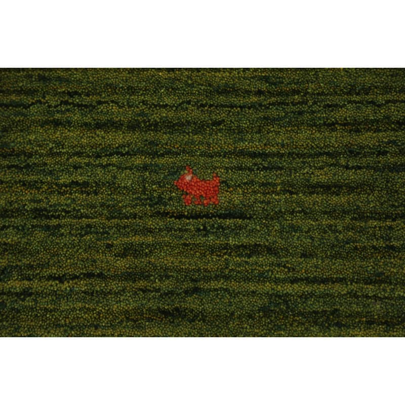 Hand Knotted Oriental 100% Wool Carpet Tribal Animal Pictorial Green Gabbeh Area Rug - 1' 4'' X 1' 4''