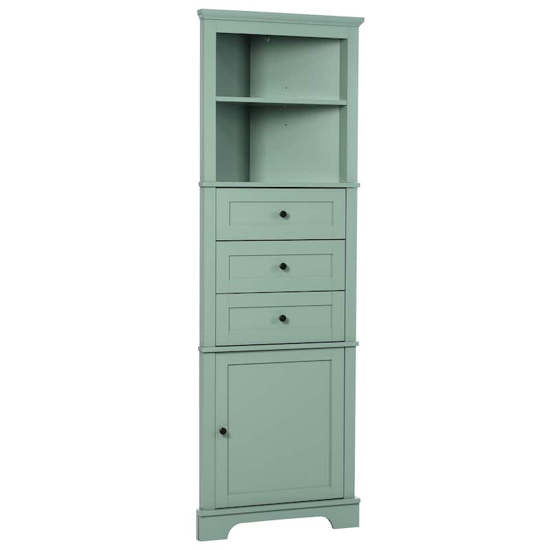 Triangle Tall Cabinet with 3 Drawers and Adjustable Shelves Corner lockers with Painted Finish for Bathroom