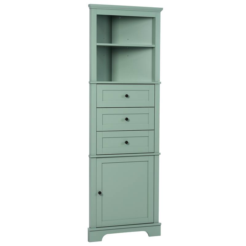 Triangle Tall Cabinet with 3 Drawers and Adjustable Shelves for Bathroom