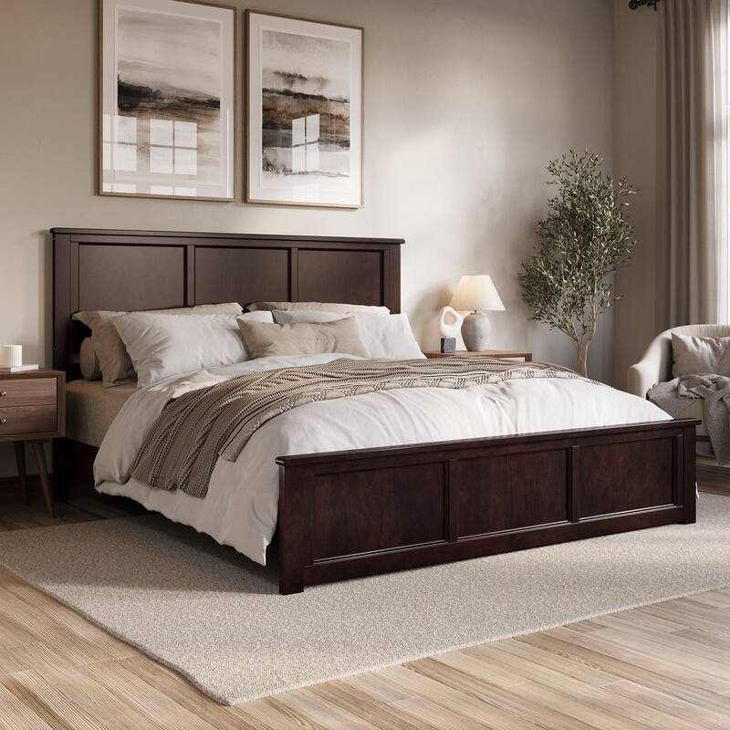 Charlotte Solid Wood Low Profile Platform Bed with Matching Footboard - Espresso - King