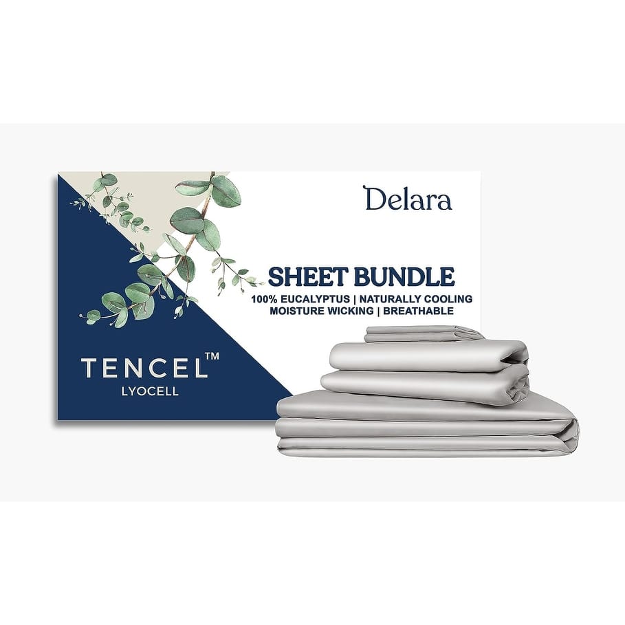 Delara 100% Eucalyptus Lyocell Tencel Bedding Sheet Bundle, Naturally Cooling, Super Soft, Moisture-Wicking, Smooth & Breathable