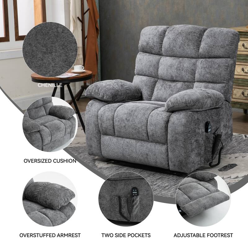Roomfitters Oversized Power Lift Recliner Chair Dual Motor Infinite Position Heat Massage Sofa for 350lbs Capacity