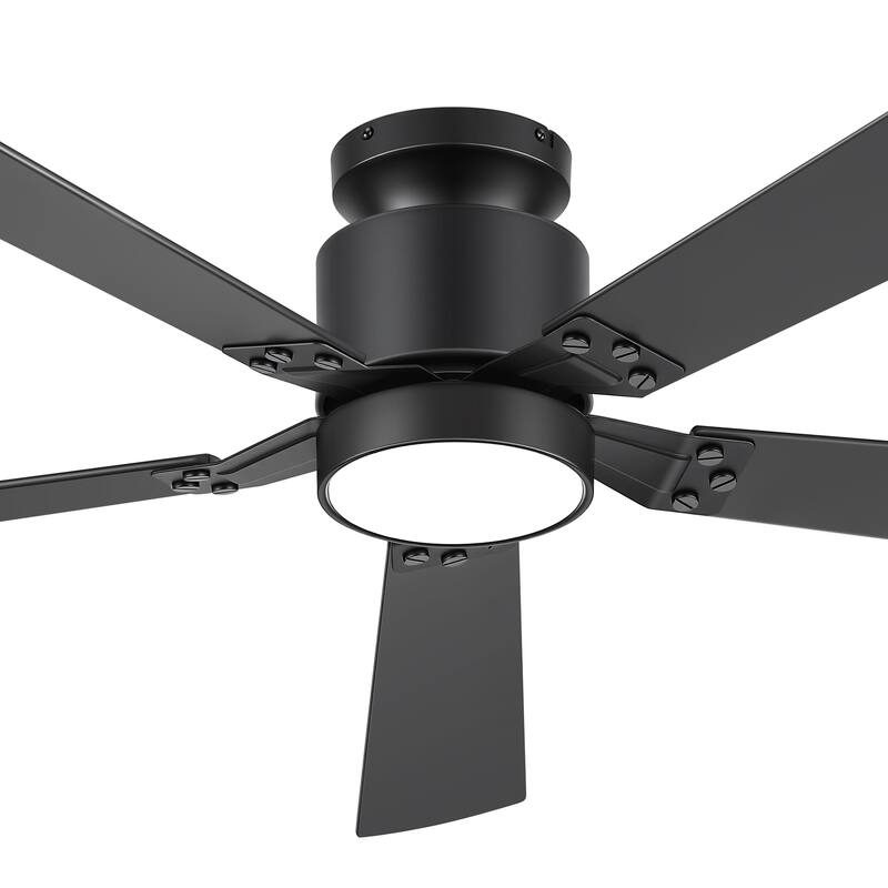 52-Inch Matte Black Flush Mount Ceiling Fan with RGB LED Light and Remote