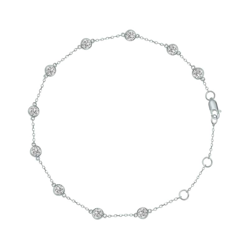 Marquee 3/4 Carat TW Bezel Set Lab Grown Diamond Station Bracelet in 14K White Gold