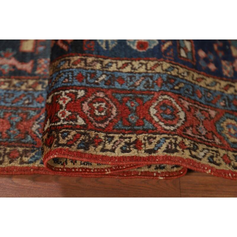 Blue Heriz Serapi Persian Accent Antique Area Rug Handmade Wool Carpet - 3'11"x 4'9"