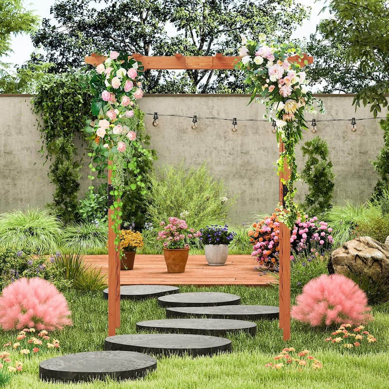 Costway Arbor Over 7FT High Wooden Garden Arch Trellis Pergola Outdoor - See Details