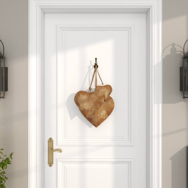 Gold, Red or Gray Metal Heart Decorative Bell with Hanging Rope (Set of 3)