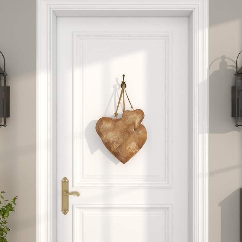 Metal Heart Tibetan Inspired Decorative Bells with Jute Hanging Rope - Set of 3 Red, Silver or Gold - Roche River Decor
