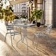 preview thumbnail 14 of 35, 23.5" Square Glass Metal Table with 2 Metal Aluminum Slat Stack Chairs Silver