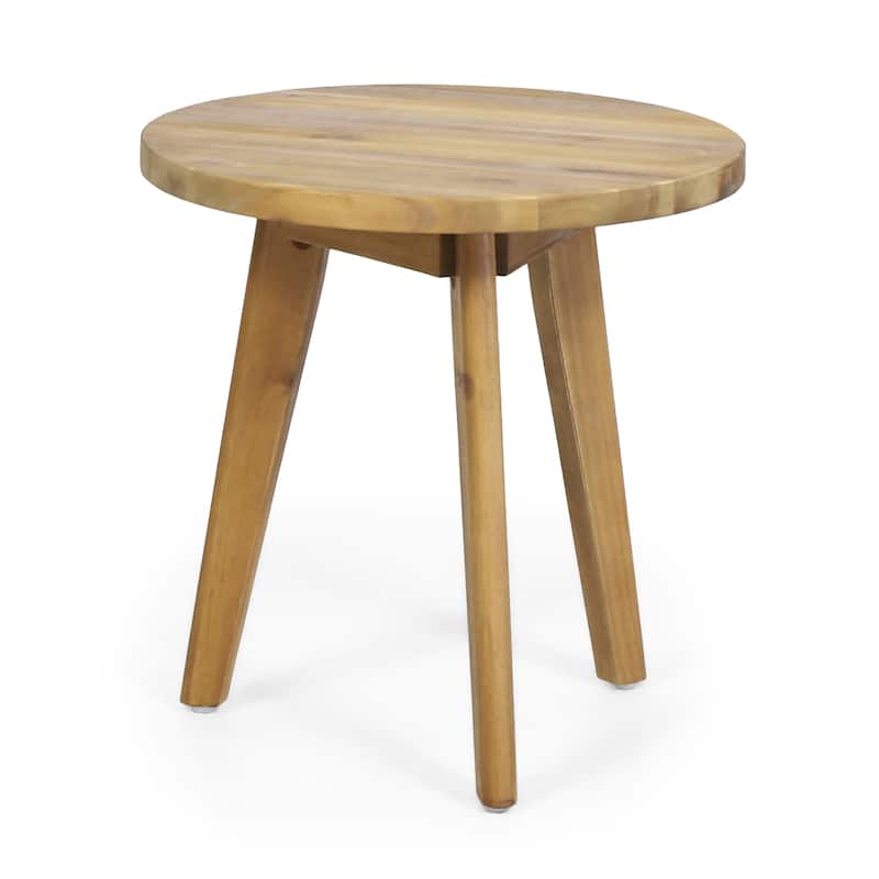 Roomfitters Solid Acacia Wood Round Side Table, Mid-Century Accent End Table for Living Room or Patio