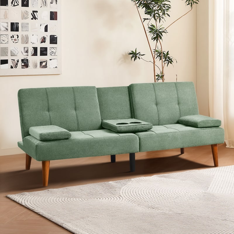 ​65" Futon Sofa Bed - Adjustable, Dual Cup Holders, Space-Saving for Small Rooms​