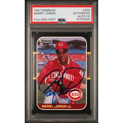 Barry Larkin 1987 Donruss Signed Rookie Card #492 Auto Graded PSA 10 79755825 - 8'6" x 11'6"